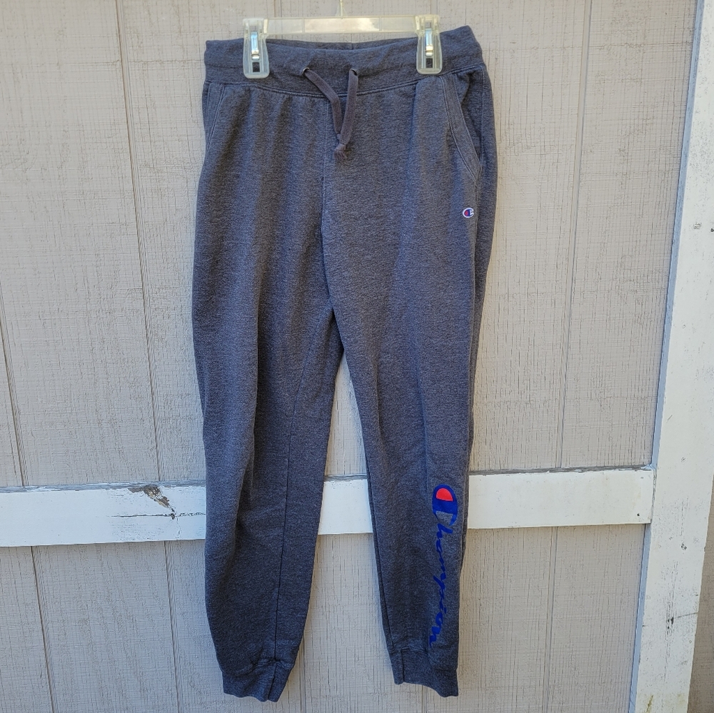 Champion Granite Gray Logo Powerblend Jogger Cuffed Fleece Sweatpants Medium